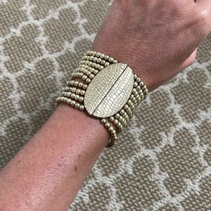 Gold beaded bracelet - elastic - costume jewelry
